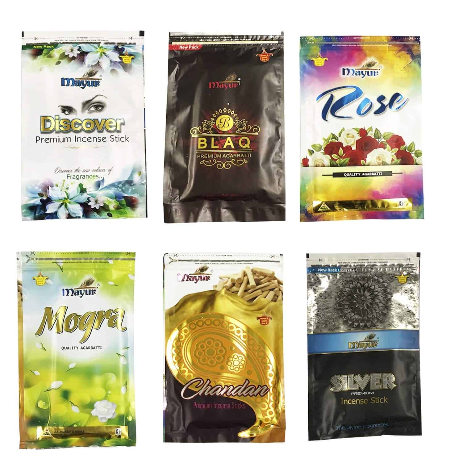 Mayur Premium Incense Sticks( Agarbatti) Combo Pack of 6 Different Fragrances for Aromatic Environment - Fragrance Incense Sticks