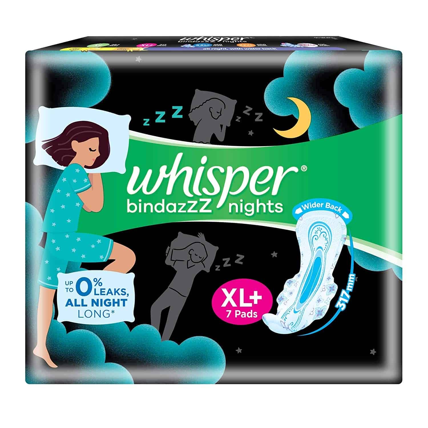 Whisper Ultra Night Sanitary Pads for Women, XL+