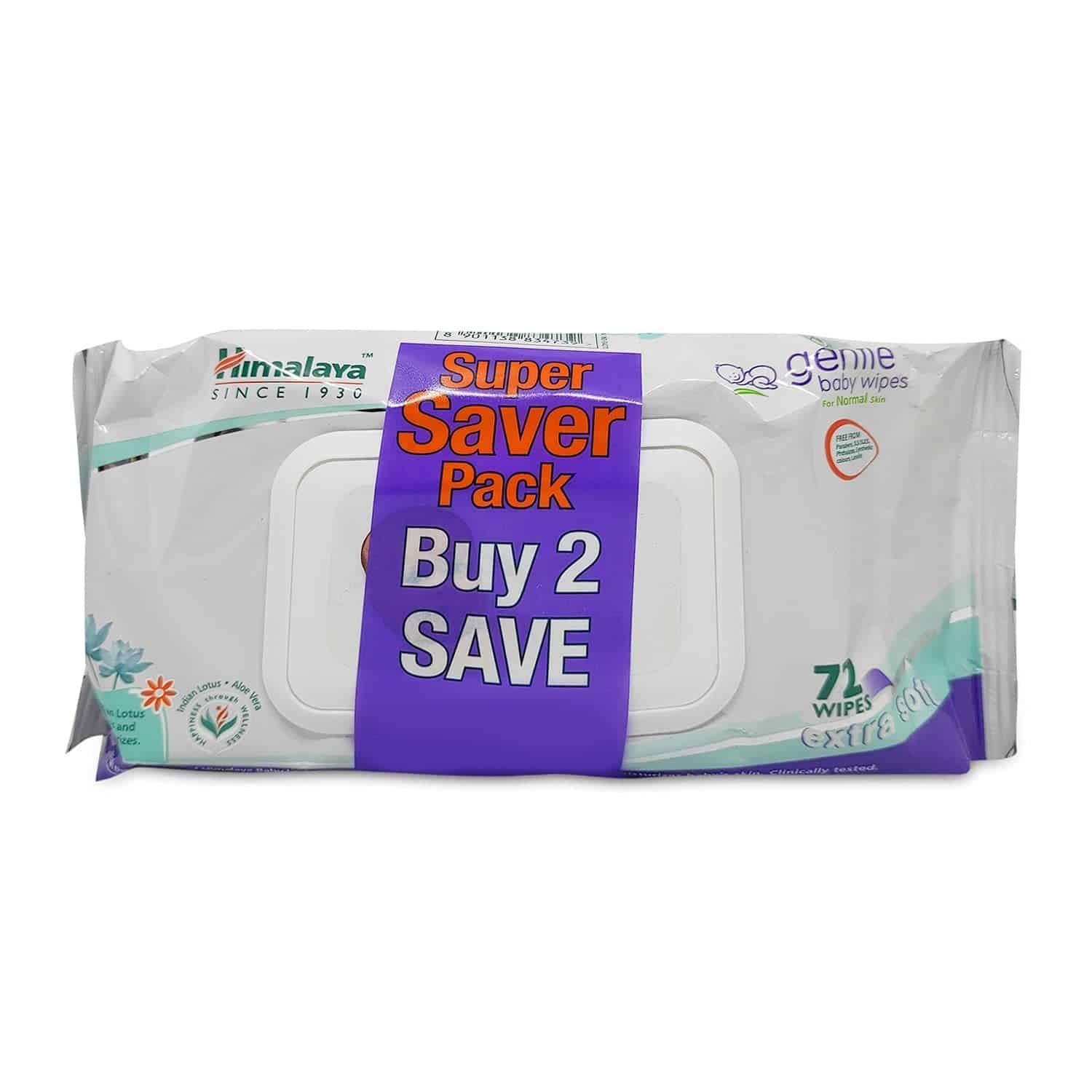 Himalaya Gentle Baby Wipes, 72 Wipes (pack of 2)