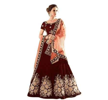 Women's Embroidery Maroon color taffeta silk semi-stitched lehenga choli(free size)