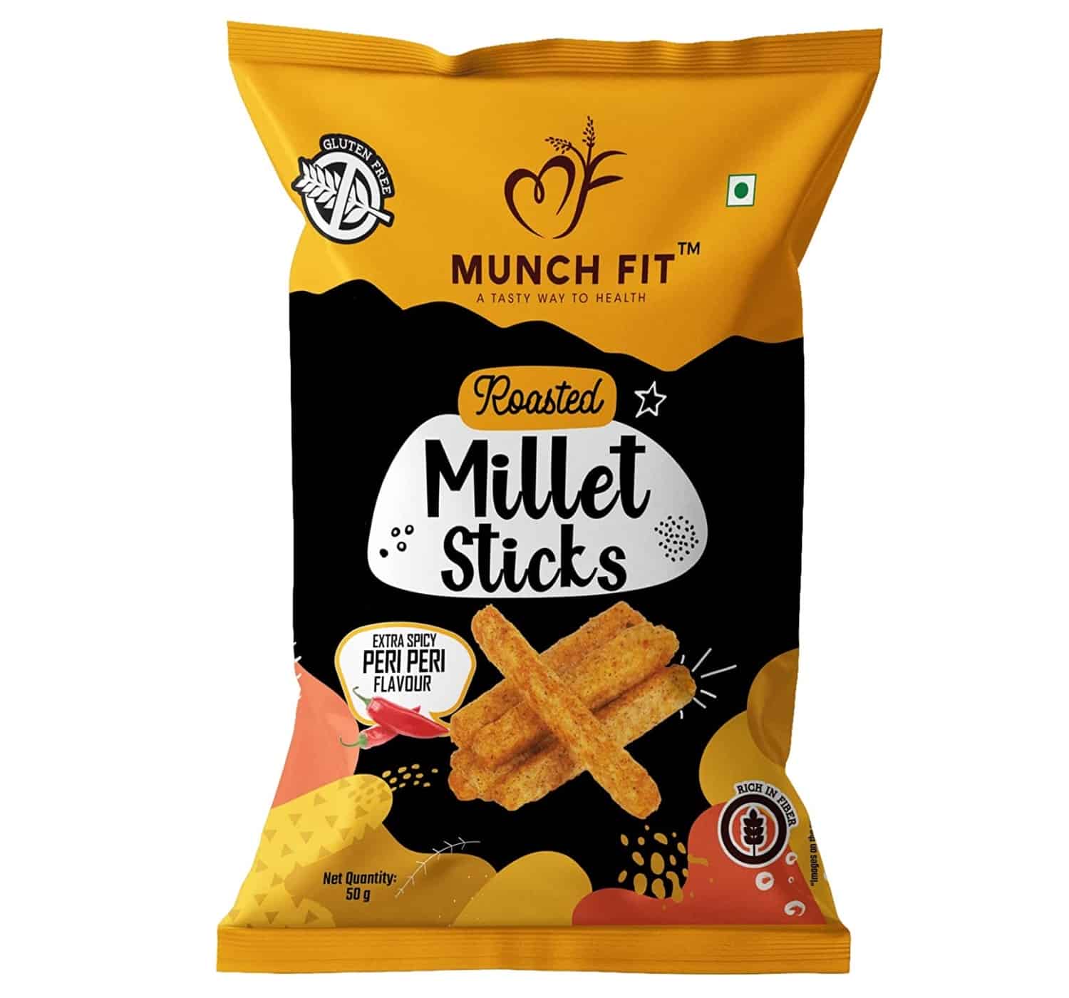 Munch Fit Roasted Millet Sticks Peri Peri, 50g