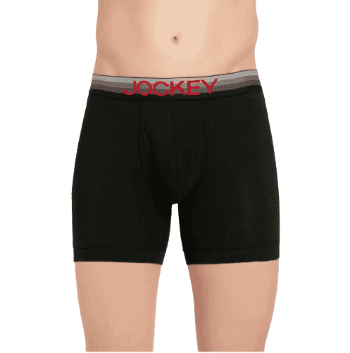 Jockey Boxer Briefs with Front Fly & Multicolor Waistband - Black, Style #ZN03