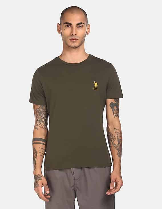 US Polo Assn. Men Olive AT_ Leisure Crew Neck T-Shirt (I633)
