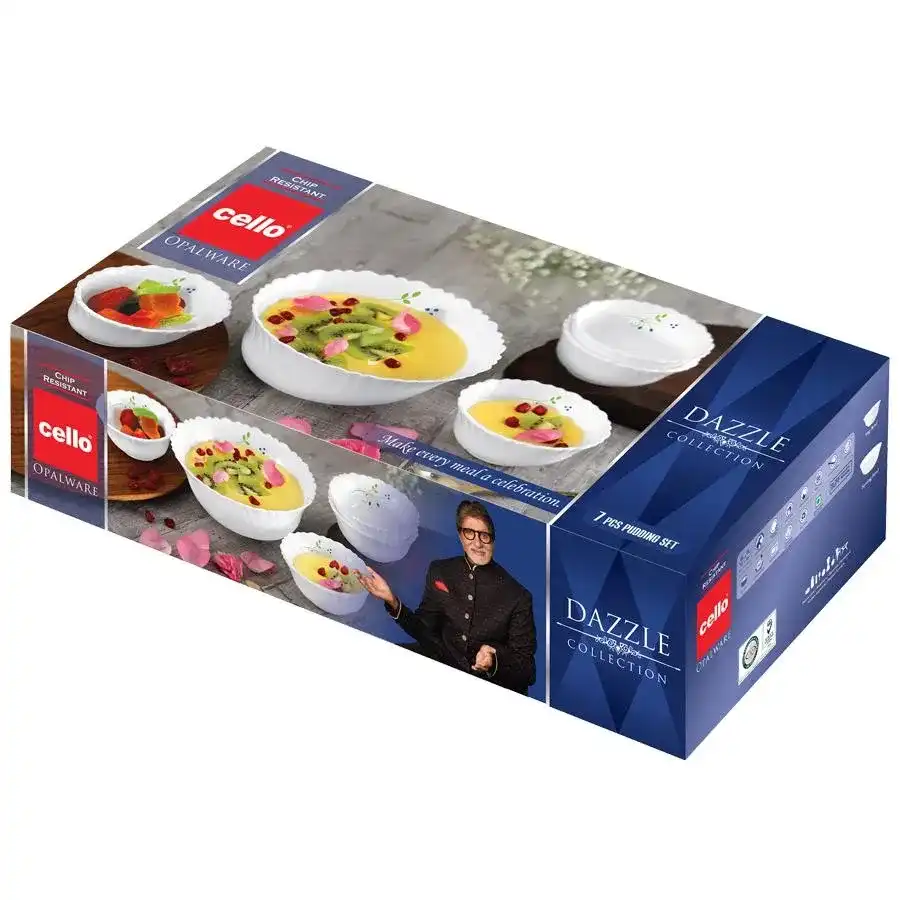 Cello Opalware Pudding/Dessert Set - Dazzle, Tropical Lagoon, 7 pcs