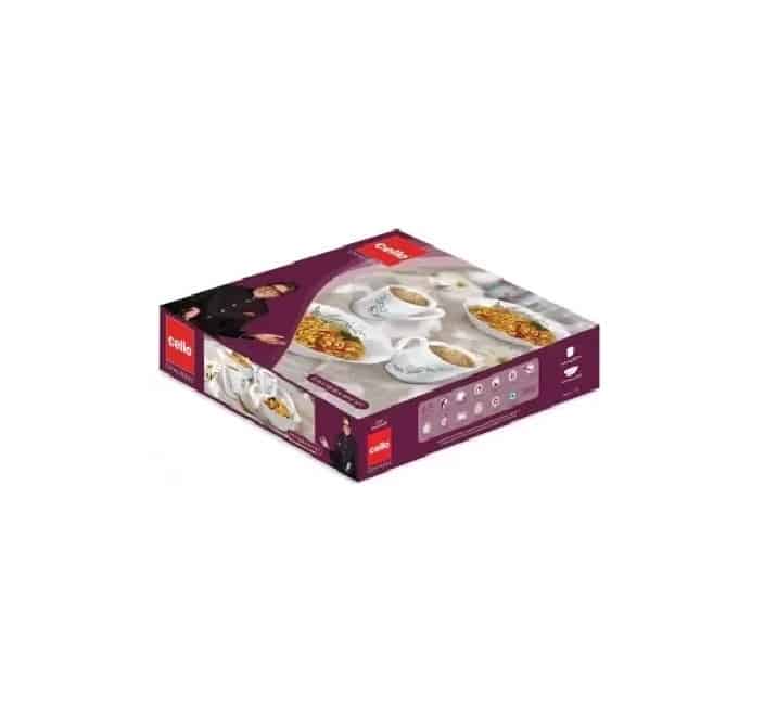 Cello Quick Bite Set for Breakfast Aqua Leaves Set of 6 Cups and 2 Bowls(White, Pack of 8)