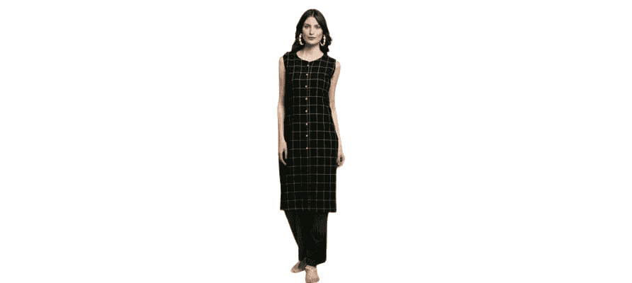 Women Cotton A-line Checked Long Kurti With Palazzos