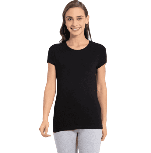 Jockey Modern Fit Solid Color Round Neck Half Sleeve T-Shirt for Women - Black, Style #UL04