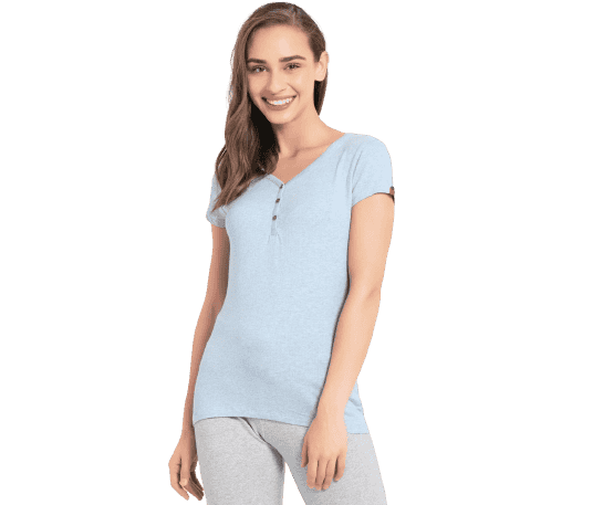 Jockey Sky Blue Melange Short Sleeve Slim fit henley T-Shirt, Style #UL03