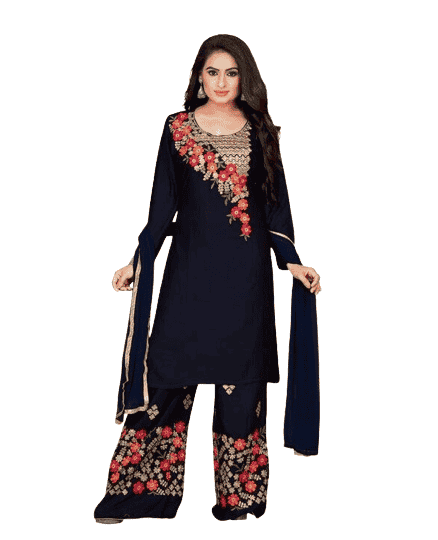 Women Rayon A-line Embroidered Long Kurti With Palazzos