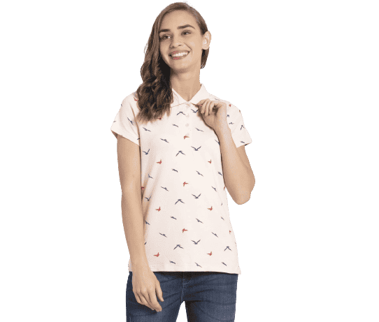 Jockey Half Sleeve Polo T-Shirt for Women - Ballet Pink Assorted Prints, Style #UL34