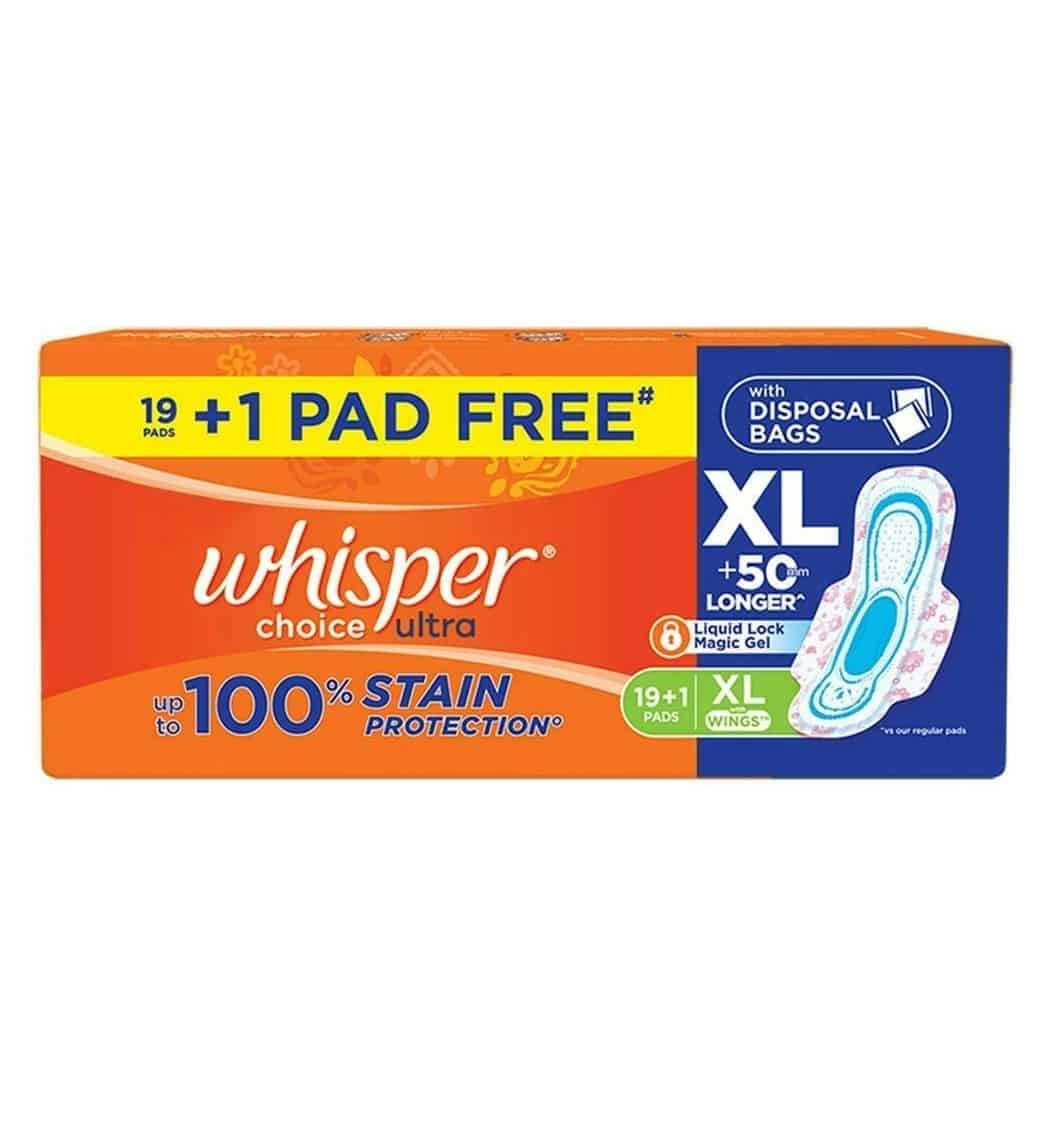 Whisper Choice Ultra Sanitary Napkin with Wings (XL), 19+1 pads