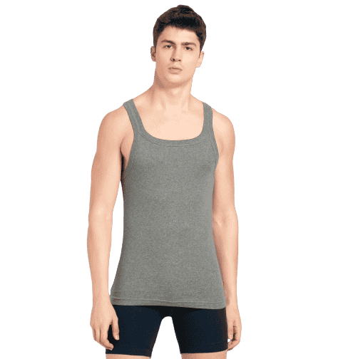 Jockey Racer Back Square Neck Vest - Mid Grey Melange, Style #US26