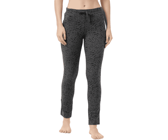 Jockey Women's Super Combed Cotton Elastane Stretch Slim Fit Trackpants With Side Pockets Charcoal Melange printed #1301