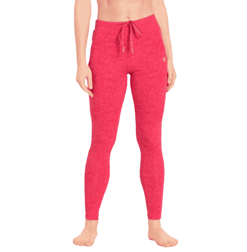 Jockey Yoga Pant Leggings with Concealed Side Pocket & Drawstring Closure - Ruby Printed, Style #AA01