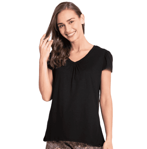 Jockey Ultra-soft V Neck Half Sleeve T-Shirt for Women - Black, Style #RX12