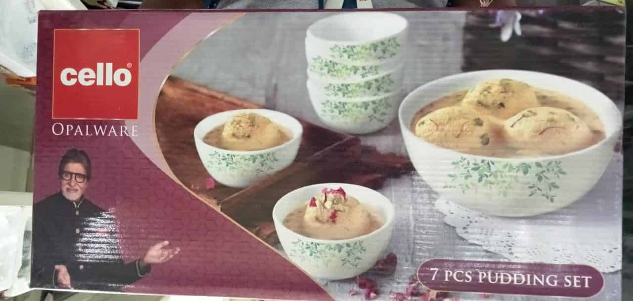 White Glass Cello 7 PCS Pudding Set