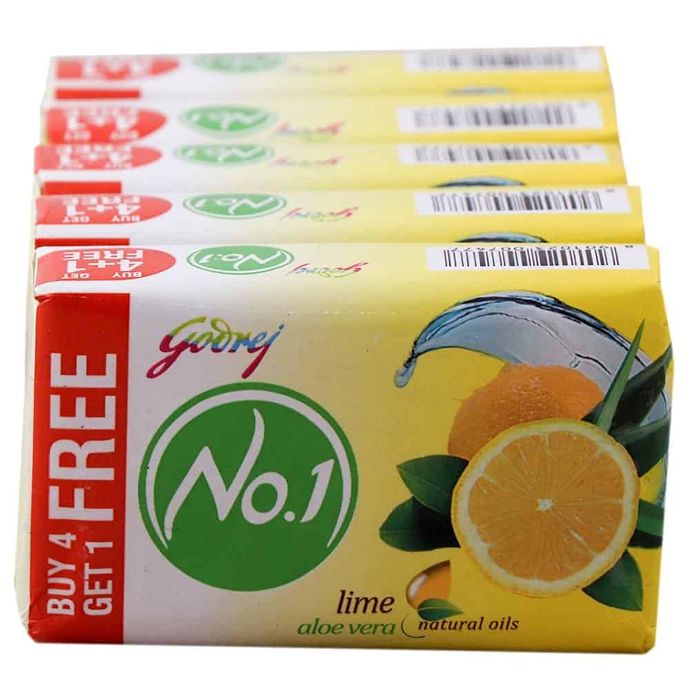 Godrej No.1 Lime & Aloe Vera Bathing Soap, 100g (buy 4 get 1 free)
