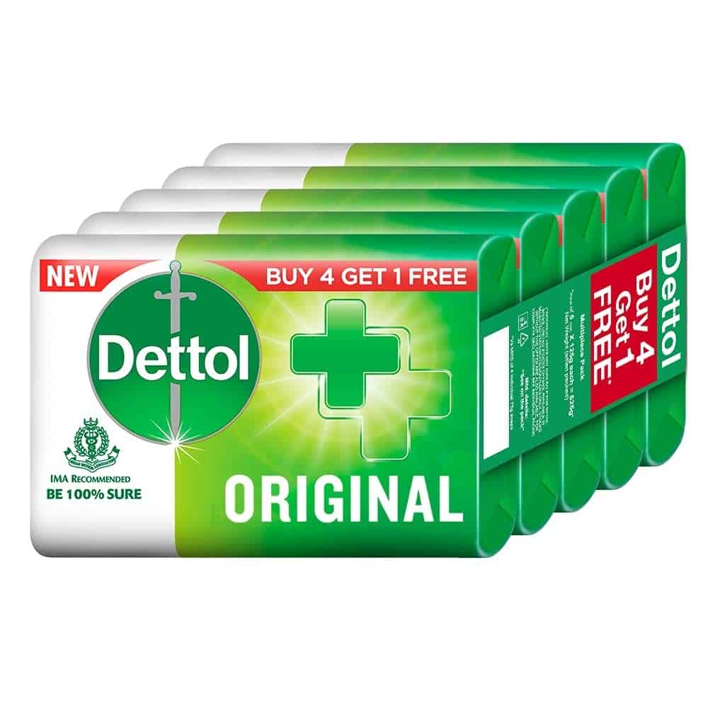 Dettol Original Bathing Soap Combo Pack, 5x125g (Buy 4 Get 1 Free)