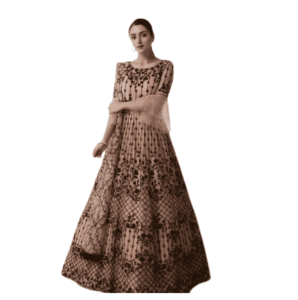 Women's Chain Stitch Semi Stitched Net Anarkali Gown