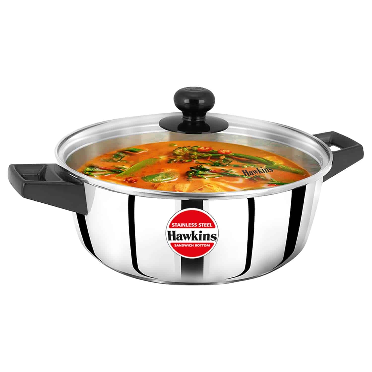 Hawkins 3 Litre Stainless Steel Cook n Serve Casserole with Glass Lid (SSCB30G), Silver