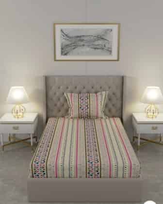 Raymond Home Beige & Magenta Geometric 104 TC Single Bedsheet