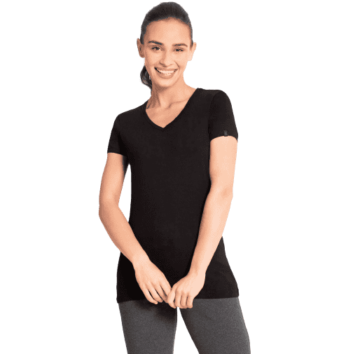 Jockey Solid V Neck Half Sleeve T-Shirt for Women - Black, Style #1359