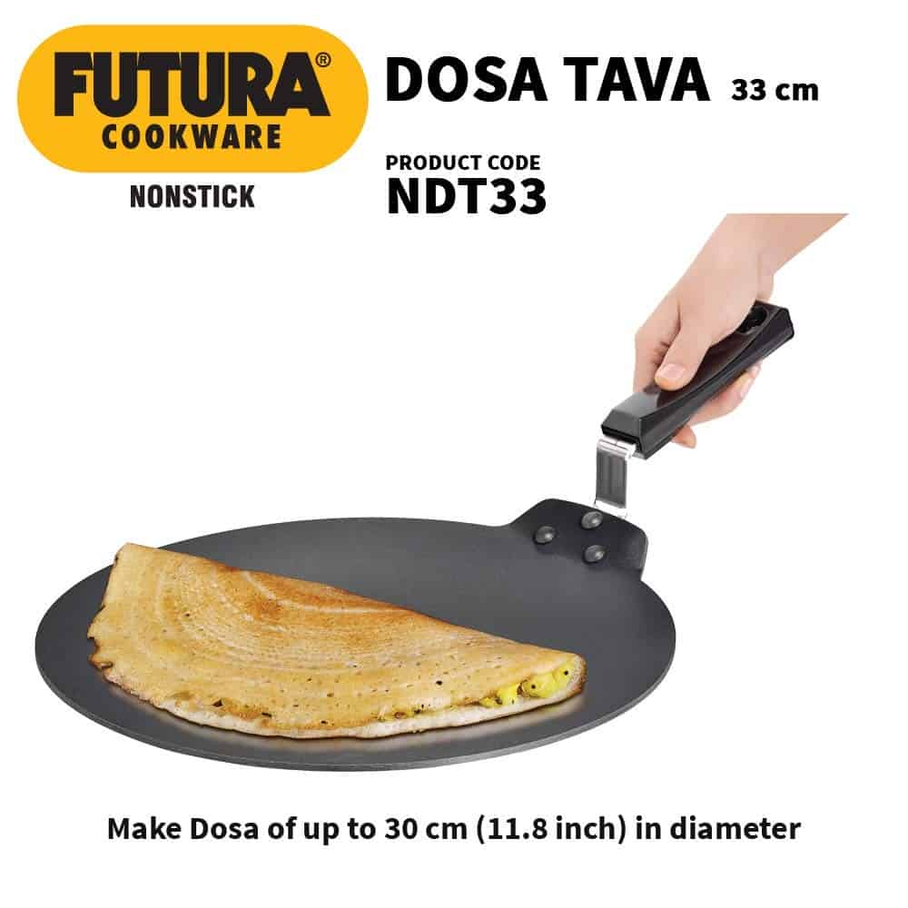 Hawkins Futura Nonstick Dosa Tava Diameter 33 cm Thickness 4.88 mm Black (NDT33)