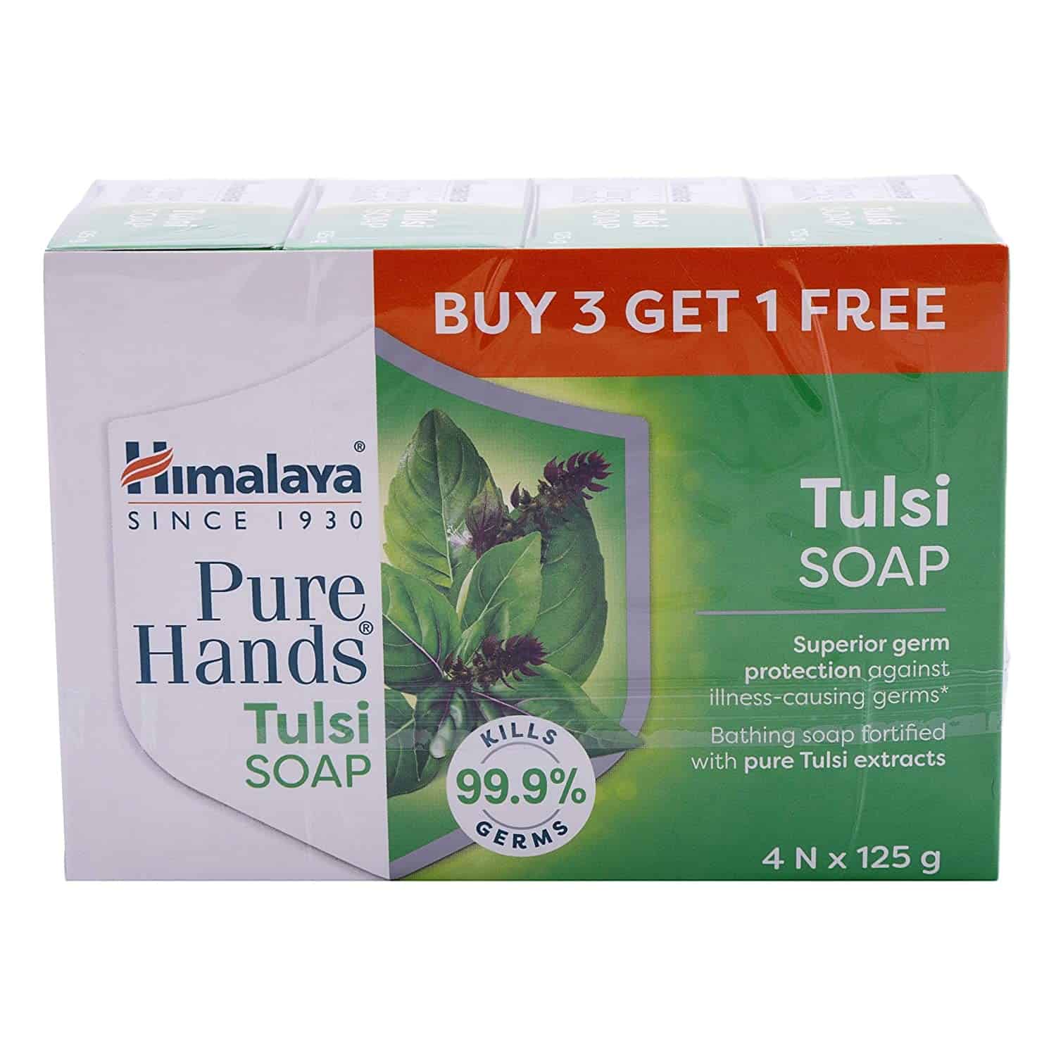 Himalaya Pure Hands Bath Soap, Tulsi, 125g (Buy 3 get 1)